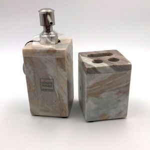 Taupe Tan Marble Soap Dispenser Set